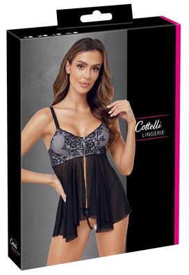 Cottelli Lingerie Babydoll String Ouvert Set Schwarz Weiß
