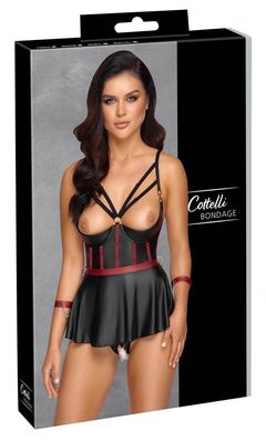 Cottelli Bondage - Hebeset mit String ouvert &amp; Armfesseln Schwarz/Rot Größe