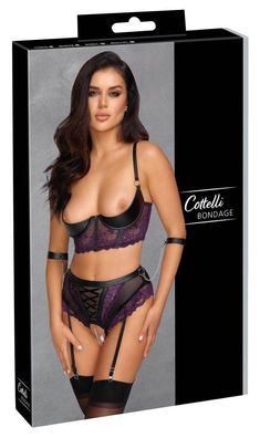Cottelli Bondage Set, Straps-Slip, Handfesseln, Schwarz-Lila, Größe S/M