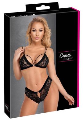 Cottelli Lingerie BH Set Spitze, Soft-BH und Slip, Perlenkette, schwarz