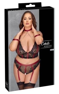 Cottelli Bondage PLUS - Spitzen BH-Set mit Fesseln Schwarz/Rot Größe