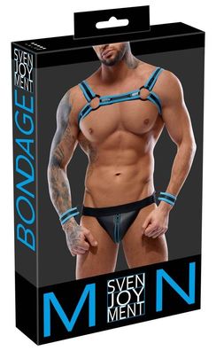 Svenjoyment Bondage Jockset Schwarz/Blau Neopren-Optik mit Handfesseln