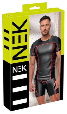 NEK Enges Shirt Schwarz/Rot - Aufregender Material-Mix Schwarz/Rot Größe
