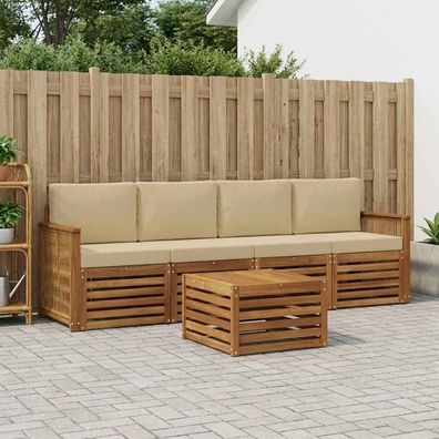 vidaXL Outdoor-Sofagarnitur 5 stk. Natur und Beige Massivholz Akazie