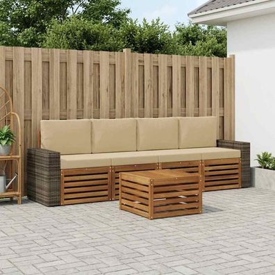 vidaXL Outdoor-Sofagarnitur 5 stk. Natur und Beige Massivholz Akazie
