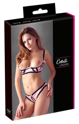 Cottelli Lingerie - Satin Hebe Set, ouvert, Rosa/Schwarz