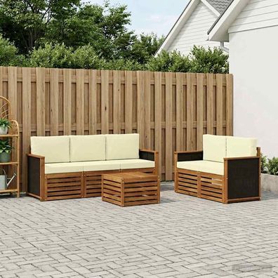 vidaXL Outdoor-Sofagarnitur 6 stk. Natur und Creme Massivholz Akazie