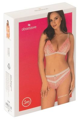 Obsessive Bloomys Set - Soft-BH &amp; Slip aus Spitze Rosa/Weiß