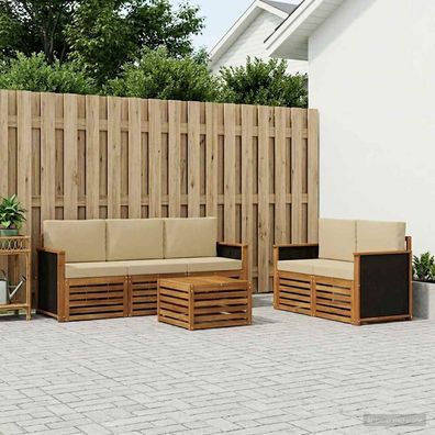 vidaXL Outdoor-Sofagarnitur 6 stk. Natur und Beige Massivholz Akazie