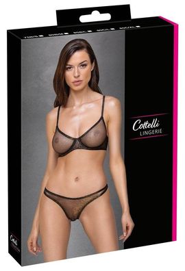 Cottelli Lingerie BH Set - Goldschimmerndes Stretch-Feinnetz Schwarz/Gold