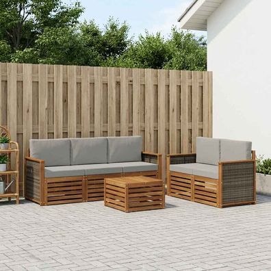 vidaXL Outdoor-Sofagarnitur 6 stk. Natürlich und Hellgrau