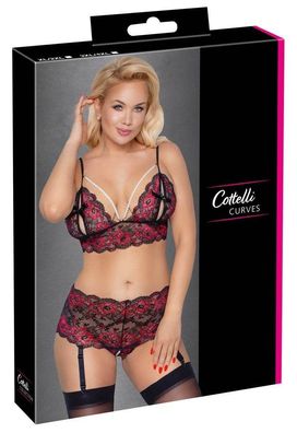Cottelli CURVES - Perlen BH &amp; Slip Set Schwarz/Rot