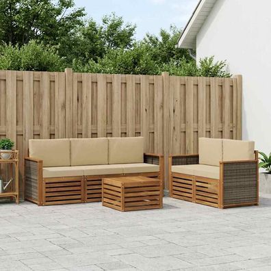 vidaXL Outdoor-Sofagarnitur 6 stk. Natur und Beige Massivholz Akazie
