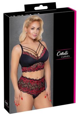 Cottelli CURVES - Soft-BH und Taillen-Slip, 2-farbige Spitze Schwarz/Rot