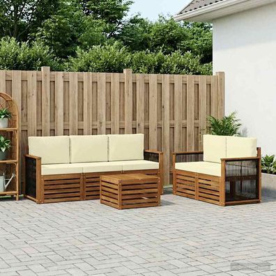 vidaXL Outdoor-Sofagarnitur 6 stk. Natur und Creme Massivholz Akazie