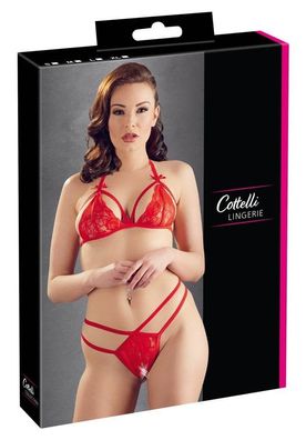 Cottelli Lingerie - Spitzen-Set rot, Soft-BH &amp; String ouvert