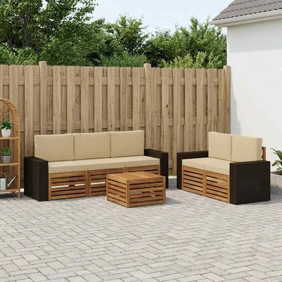 vidaXL Outdoor-Sofagarnitur 6 stk. Natur und Beige Massivholz Akazie