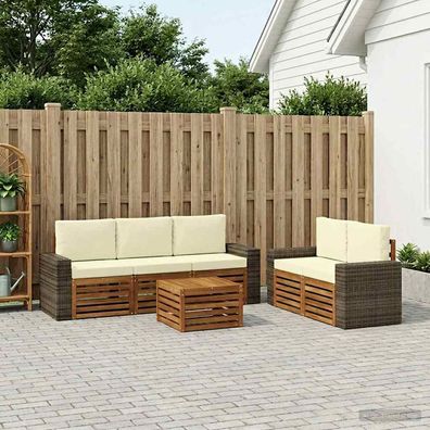vidaXL Outdoor-Sofagarnitur 6 stk. Natur und Creme Massivholz Akazie