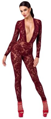 Noir Kink Royal Overall rot – transparenter Samt-Body mit Flockprint