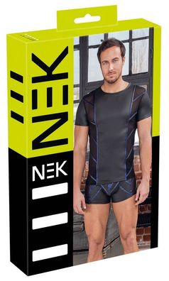 NEK Herren Shirt Schwarz Netz-Einsätze Blau Metallic