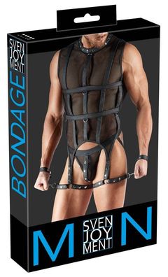 Svenjoyment Netz-Shirt Set Schenkel-Harness Handfesseln Schwarz Bondage