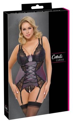 Cottelli CURVES Strapshemd String Set Dunkles Lila Schwarze Spitze