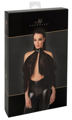 Noir Schwarzes Tüll-Top in Cape-Style mit Powerwetlook-Halsband, Größe , Schwarz