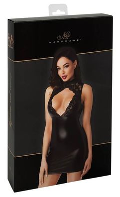 Noir Powerwetlook Minikleid mit Spitzen-Oberteil, schwarze Spitze