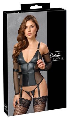Cottelli Bondage Dessous-Set Mattlook mit Armfesseln, Armstulpen – Silberfarben