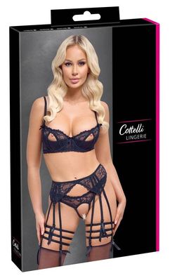 Cottelli Lingerie Straps-Set Schwarz BH Strapsgürtel Riostring