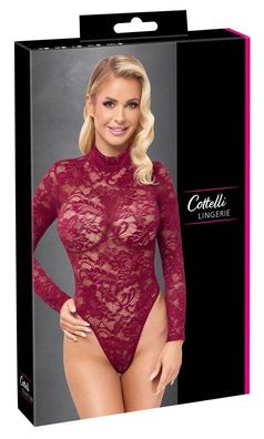 Cottelli Lingerie Bordeauxroter Spitzen-Langarm-Body