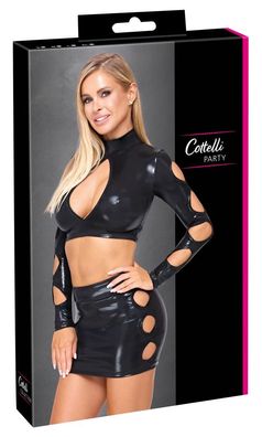 Cottelli PARTY Top und Rock Wetlook schwarz