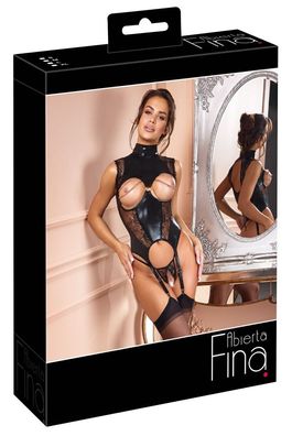 Abierta Fina Strapshemd-Set Wetlook schwarz