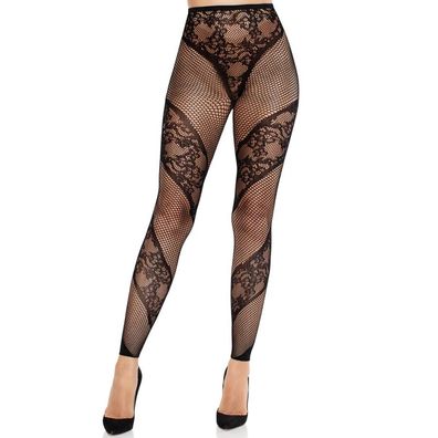 LEG Avenue Hosiery Strumpfhose ohne Fuß aus Spitze und Netz schwarz