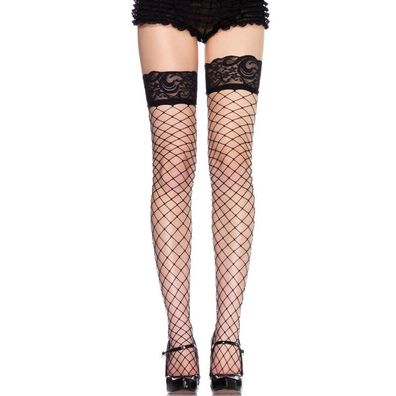 LEG Avenue Hosiery Oberschenkelstrümpfe aus Fischnetz und schwarzer Spitze