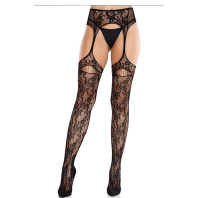 LEG Avenue Hosiery Spitzenstrümpfe mit Strumpfhalter schwarz