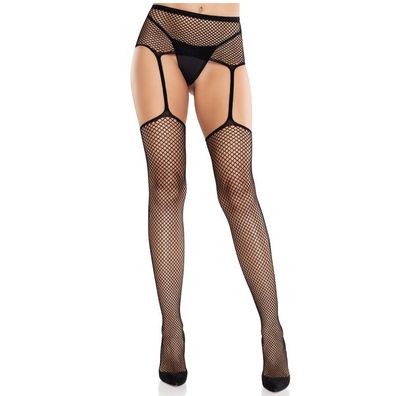 LEG Avenue Hosiery Spitzenstrümpfe mit Naht und Strumpfgürtel schwarz