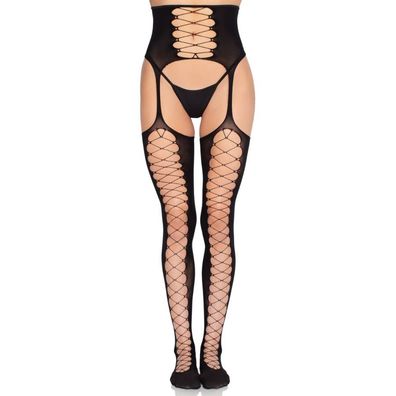 LEG Avenue Hosiery Strumpfhose im Strapsen-Stil mit Schnürdetails, Schwarz