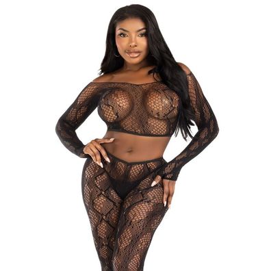 LEG Avenue Sets Crop-Top und fußlose Strumpfhose im Schlangenmuster Schwarz