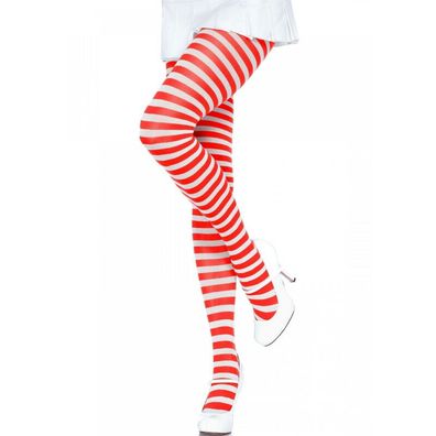 Leg Avenue rot-weiß gestreifte Strumpfhosen aus Nylon