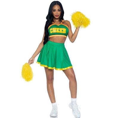 Leg Avenue Cheerleader Kostüm Grün mit Faltenrock und Pompons