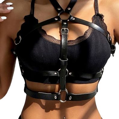Subblime Leder-Brustharness mit Ring, Schwarz