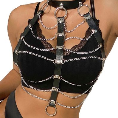 Subblime Brustharness aus Leder mit Ketten Schwarz