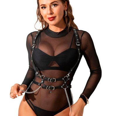 Subblime Leder-Harness mit Kettendetails, schwarz