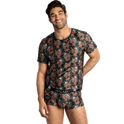 Anais Luxury Lingerie Power T-Shirt für Männer mit Rosen- und Totenkopf-Druck