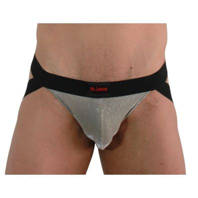 Burn Jockstrap glänzend Beige/Schwarz mit transparenten Details