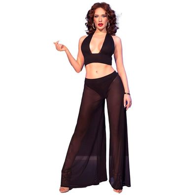 Chilirose CR 4857 schwarzes Top- und Hosenset aus transparentem Stoff