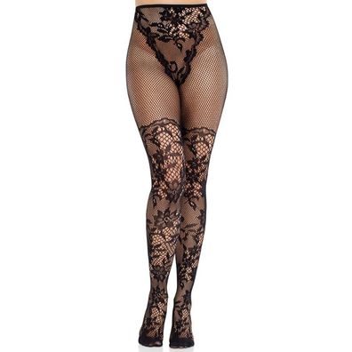Leg Avenue Dahlia Spitzenstrümpfe mit Netzdetail in Schwarz