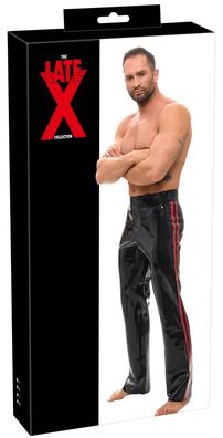 Late X Latex-Hose Bootcut mit roten Seitenstreifen Schwarz