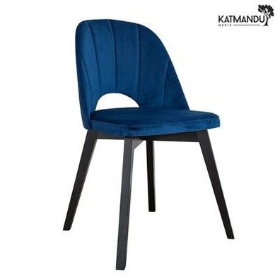 Breno Design Esszimmerstuhl Samt Blau mit schwarzen Buchenholzbeinen